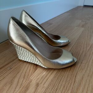 LK Bennett Gold Wedge Peep-Toe Shoes